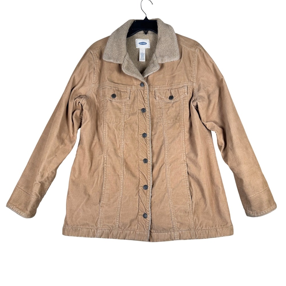 Old Navy Womens L Tan Corduroy Sherpa Lined Jacket Trucker Barn Coat Cotton
